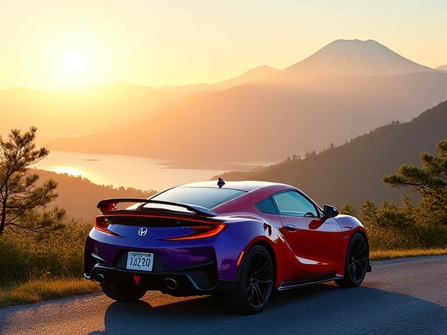 景色の良い場所に駐車されたスポーツカー